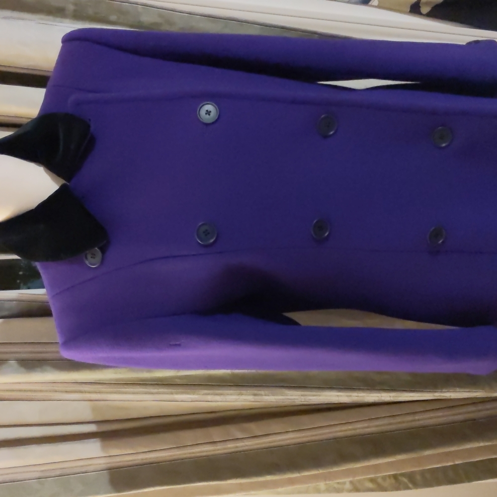 Vintage Christian Dior Purple Wool Coat with Black Velvet Collar, size 6